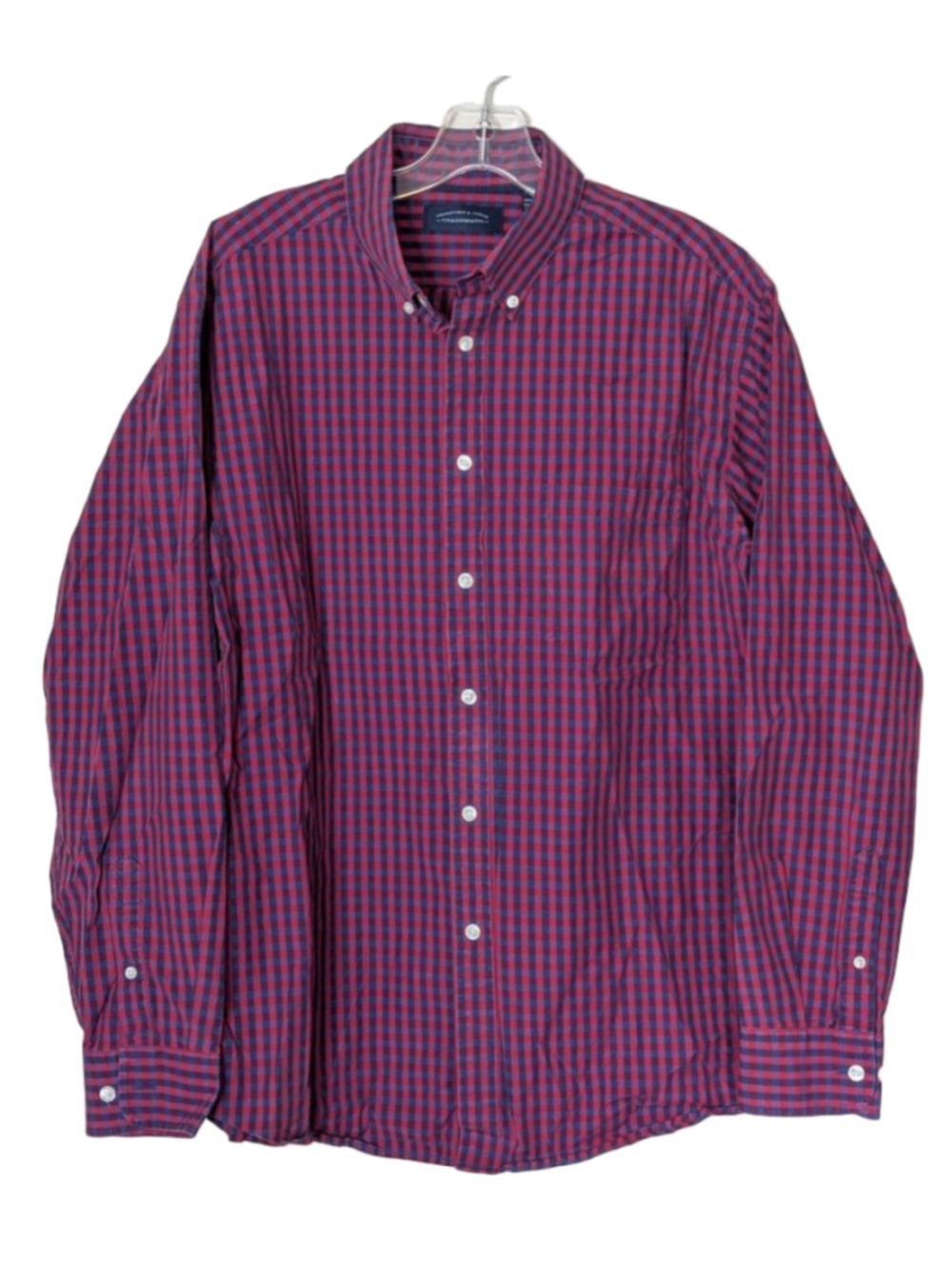 Men's Roundtree & Yorke Casual Button Down Shirt L Red Blue Gingham